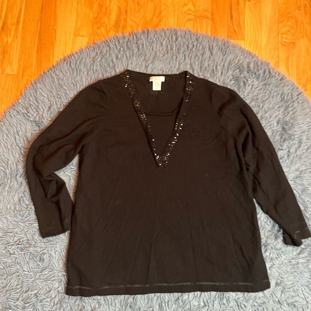 Laura Ashley Black Embellished Collar Wool Silk Sweater Size 2X